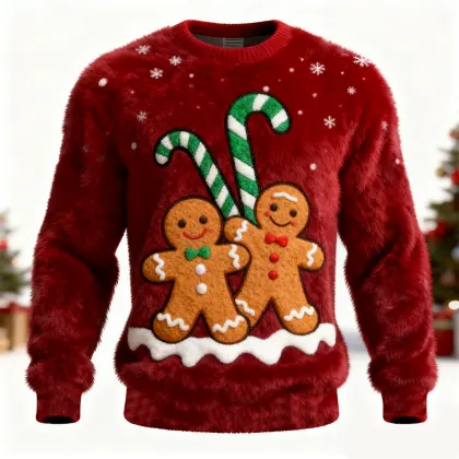 3D Print Unisex Christmas Ugly Sweater Fleece Gingerbread Man Crew Neck Sweatshirt