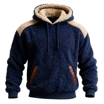 Men's Vintage Fleece Color Block Pocket Hoodie