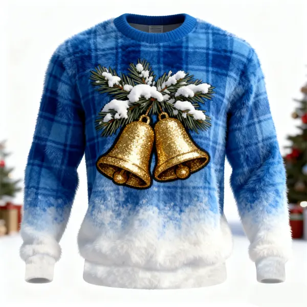 3D Print Unisex Christmas Ugly Sweater Fleece Bell Crew Neck Sweatshirt - Wayrates.com 