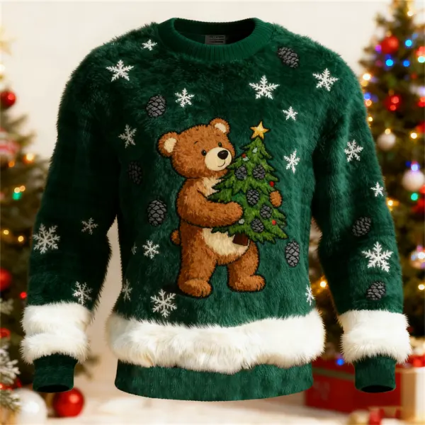 3D Print Unisex Christmas Ugly Sweater Fleece Bear Christmas Tree Crew Neck Sweatshirt - Wayrates.com 