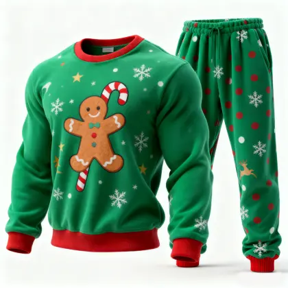 Unisex Casual Party Christmas Gingerbread Man Pajama Set