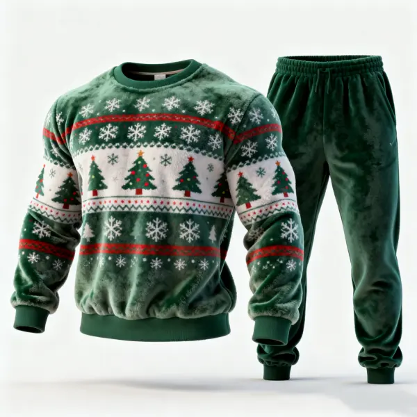 Unisex Casual Party Christmas-Themed Fleece Pajama Set - Wayrates.com 