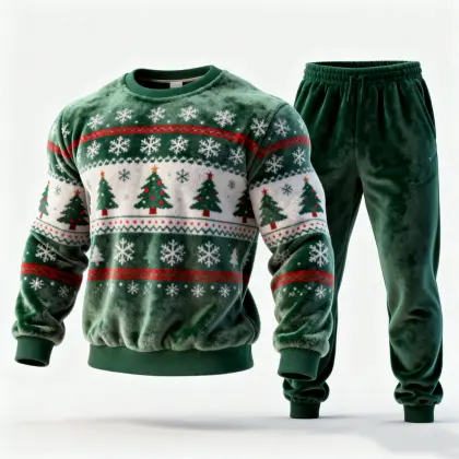 Unisex Casual Party Christmas-Themed Fleece Pajama Set
