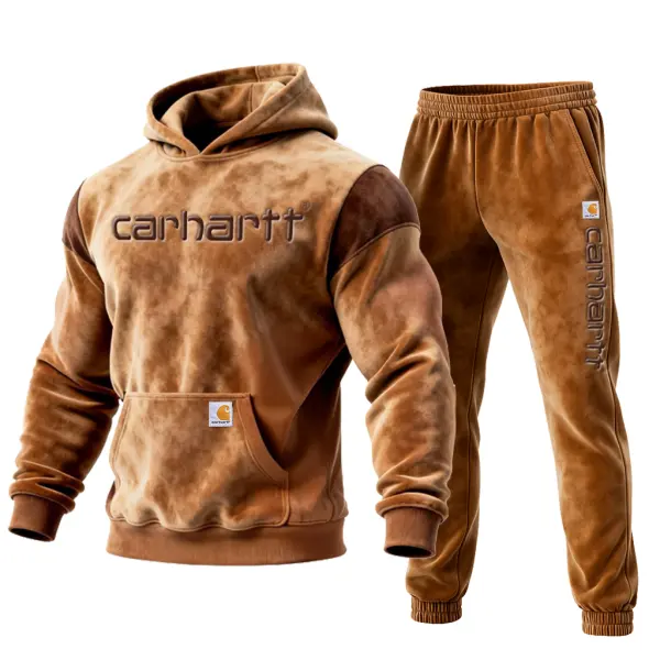 Men's Suede Vintage Brown Hoodie And Jogger Set - Wayrates.com 