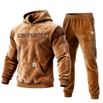 Men's Suede Vintage Brown Hoodie And Jogger Set