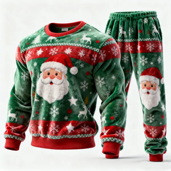 Unisex Casual Party Cozy Christmas Santa Pajama Set - Wayrates.com 