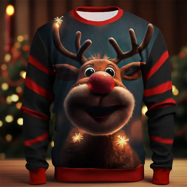 3D Print Unisex Elk Moose Crew Neck Christmas Ugly Sweatshirt - Wayrates.com 
