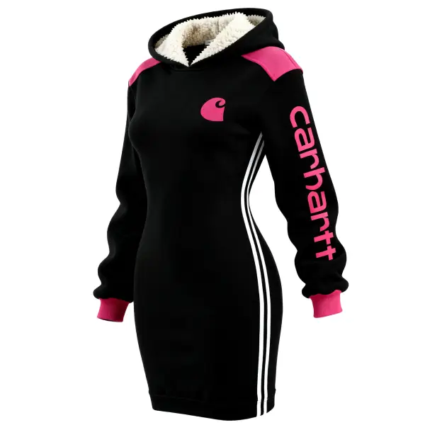 Women's Vintage Black Fleece Hoodie Dress - Wayrates.com 