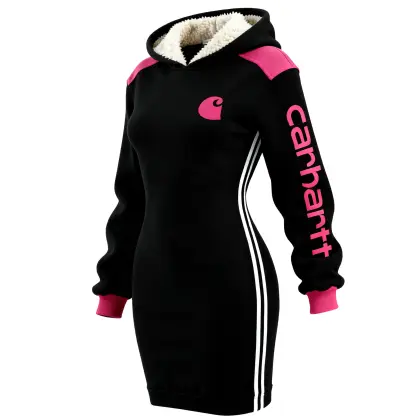 Women's Vintage Black Fleece Hoodie Dress