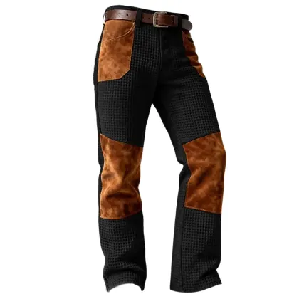 Men's Vintage Black Waffle Work Pocket Suede Reinforcements Pants