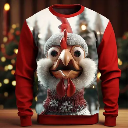 3D Print Unisex Rooster Crew Neck Christmas Ugly Sweatshirt
