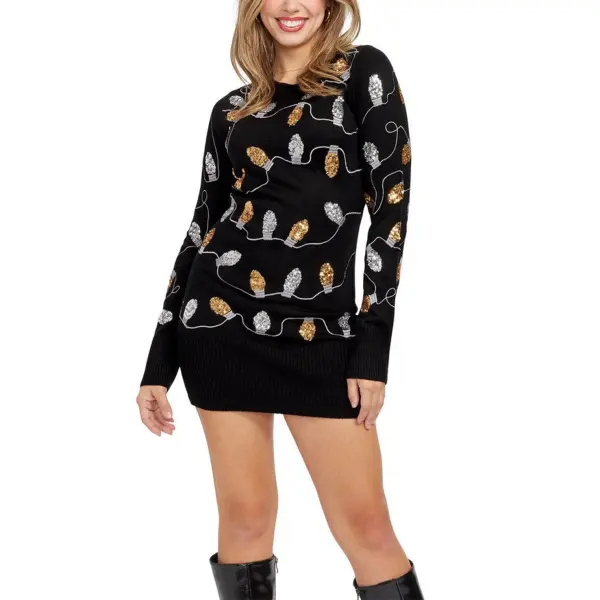 Women's Christmas Light Strand Sequin Sweater Dress - Wayrates.com 