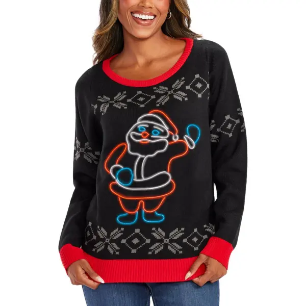 Women's Ho Ho Hello Neon LED Light Up Ugly Christmas Sweatshirt - Wayrates.com 