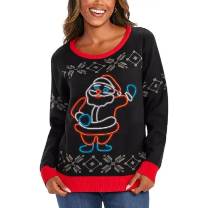 Women's Ho Ho Hello Neon LED Light Up Ugly Christmas Sweatshirt