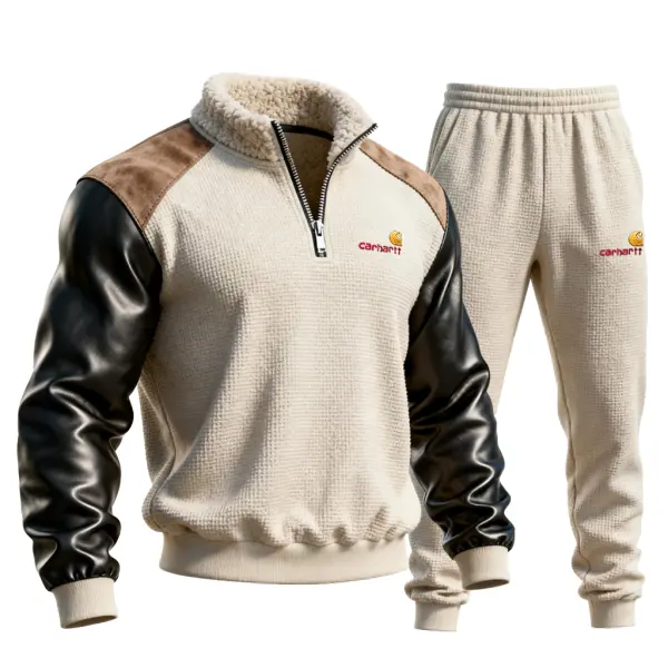 Men's Retro Casual Waffle Embroidery Jacket And Sweatpants - Wayrates.com 