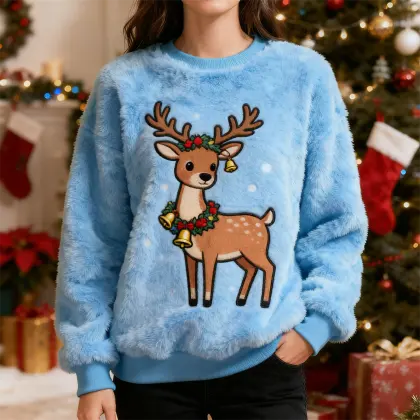 3D Print Unisex Christmas Ugly Sweater Fleece Deer Crew Neck Sweatshirt