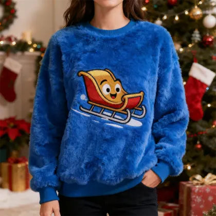 3D Print Unisex Christmas Ugly Sweater Fleece Ski Chair Crew Neck Sweatshirt