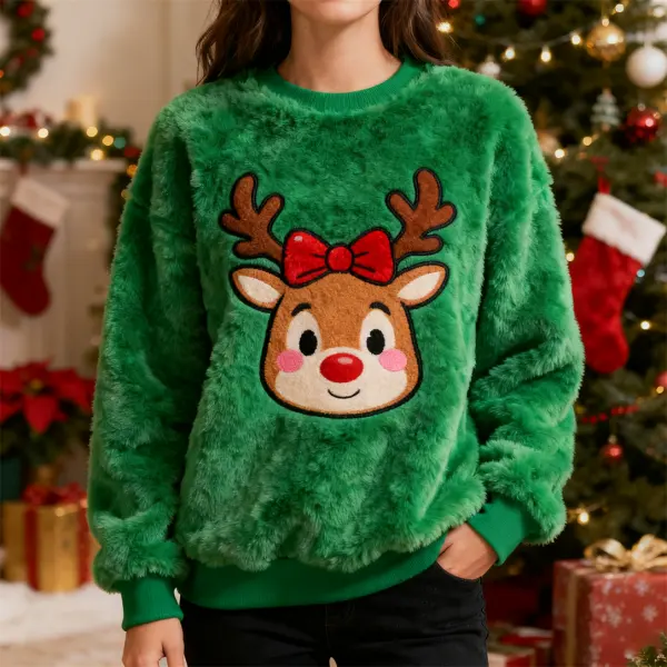 3D Print Unisex Christmas Ugly Sweater Fleece Reindeer Crew Neck Sweatshirt - Wayrates.com 