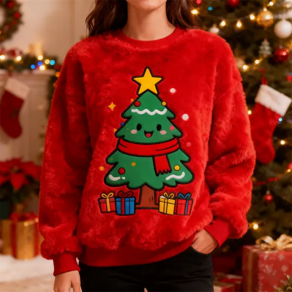 3D Print Unisex Christmas Ugly Sweater Fleece Christmas Tree Crew Neck Sweatshirt - Wayrates.com 