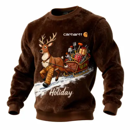 3D Print Unisex Christmas Ugly Sweater Fleece Elk Crew Neck Sweatshirt