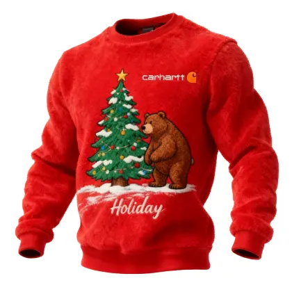3D Print Unisex Christmas Ugly Sweater Fleece Christmas Tree Bear Crew Neck Sweatshirt