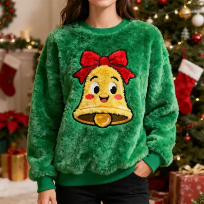 3D Print Unisex Christmas Ugly Sweater Fleece Bell Crew Neck Sweatshirt