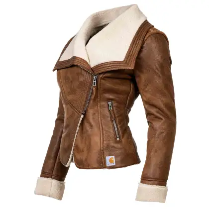 Women's Brown Leather Jacket With Faux Shearling Lining