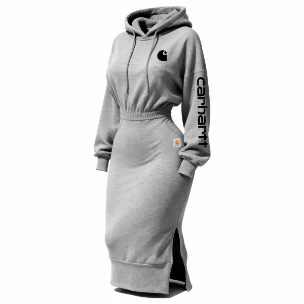 Women's Vintage Gray Slit Hoodie Dress - Wayrates.com 
