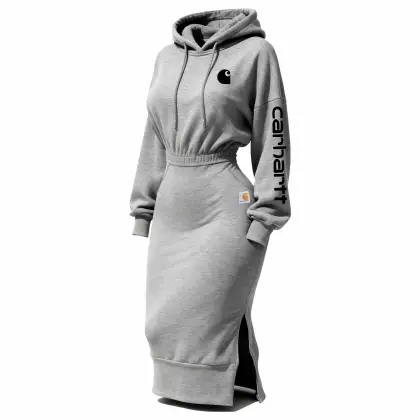 Women's Vintage Gray Slit Hoodie Dress