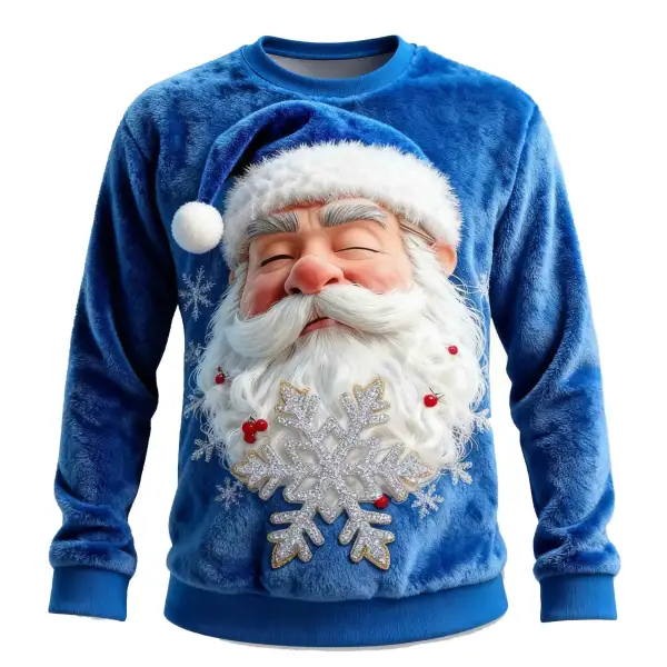 3D Print Unisex Christmas Ugly Sweater Fleece Blue Santa Claus Crew Neck Sweatshirt - Wayrates.com 