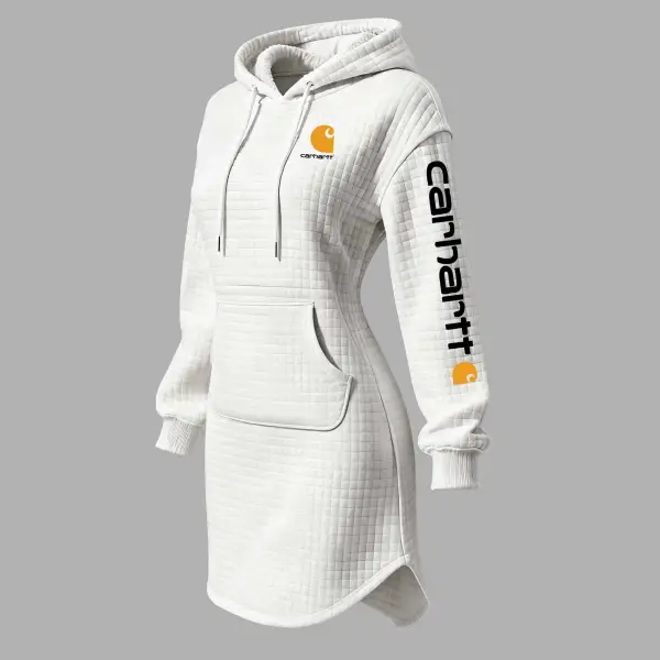 Women's Vintage White Waffle Quilted Plaid Hoodie Dress - Wayrates.com 