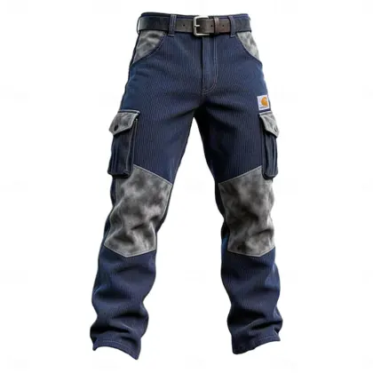 Men's Retro Workwear Cargo Pants With Reinforced Knees