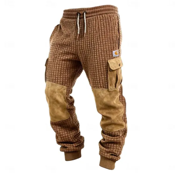 Men's Vintage Brown Waffle And Suede Cargo Pants - Wayrates.com 