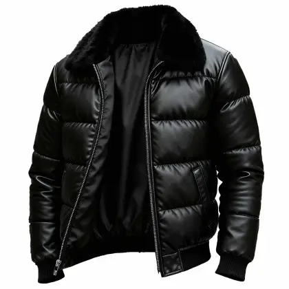 Men's Vintage Warm Leather Fur Collar Outdoor Down Jacket