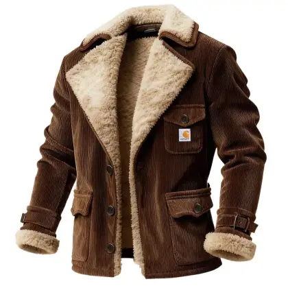 Men's Vintage Corduroy Fleece Multi-Pocket Lapel Collar Shearling Jacket