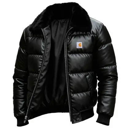 Men's Vintage Warm Leather Fur Collar Outdoor Down Jacket