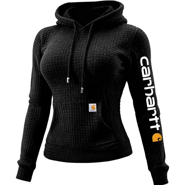 Women's Vintage Waffle Quilted Plaid Pocket Hoodie - Wayrates.com 