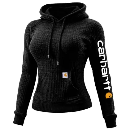 Women's Vintage Waffle Quilted Plaid Pocket Hoodie