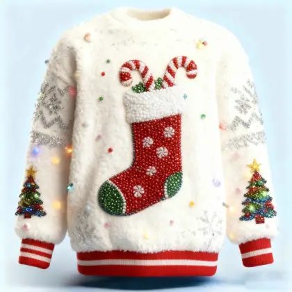 3D Print Unisex Christmas Ugly Sweater Fleece Socks Crew Neck Sweatshirt