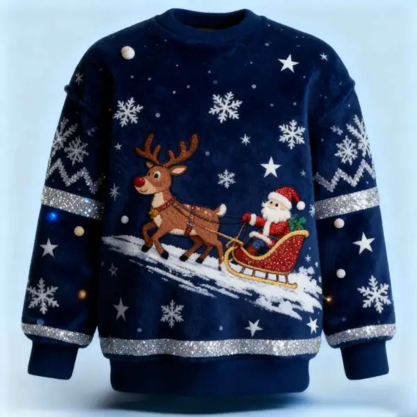 3D Print Unisex Christmas Ugly Sweater Fleece Christmas Reindeer Crew Neck Sweatshirt - Wayrates.com 