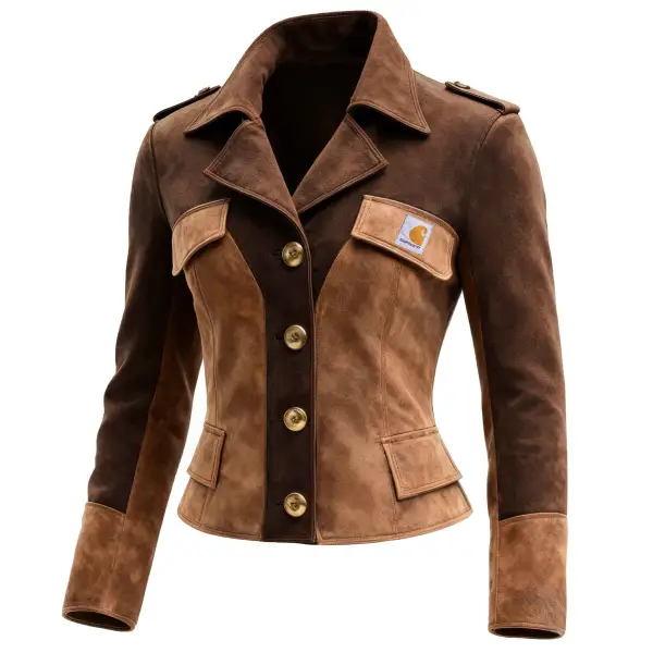 Women's Vintage Brown Suede Jacket With Contrast Panels - Wayrates.com 
