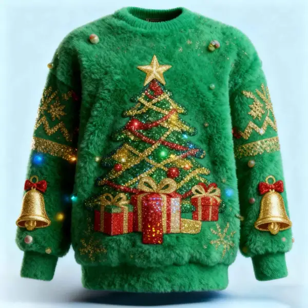 3D Print Unisex Christmas Ugly Sweater Fleece Christmas Tree Crew Neck Sweatshirt - Wayrates.com 