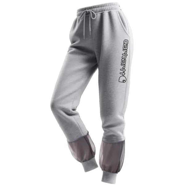 Women's Sweatpants With Transparent Lace Cuffs Patchwork Gray - Wayrates.com 