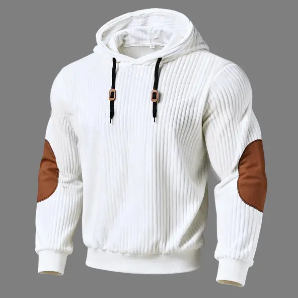 Men's Vintage Wide Ribbed Suede Elbow Patches Hoodie - Wayrates.com 