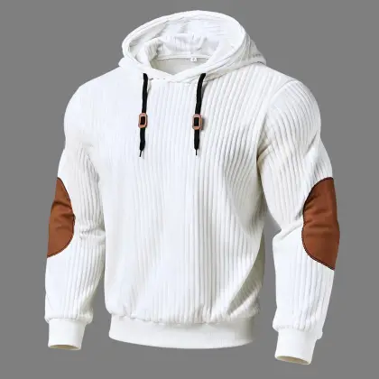 Men's Vintage Wide Ribbed Suede Elbow Patches Hoodie