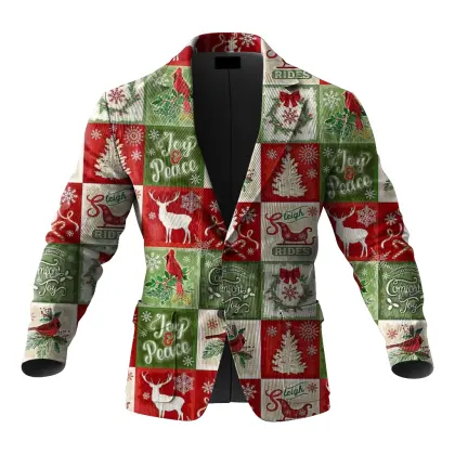 Festive Christmas Corduroy Retro Pattern 3d Print Blazer For Holiday Celebrations