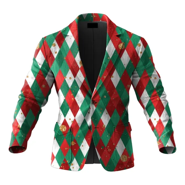 Festive Christmas Corduroy Diamond Pattern 3d Print Blazer For Holiday Celebrations - Wayrates.com 