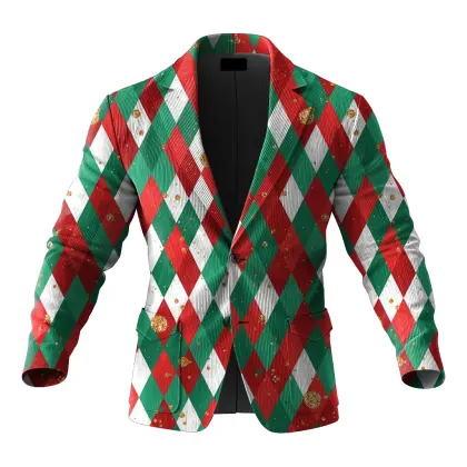 Festive Christmas Corduroy Diamond Pattern 3d Print Blazer For Holiday Celebrations