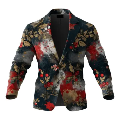 Festive Christmas Corduroy Retro Paint 3d Print Blazer For Holiday Celebrations