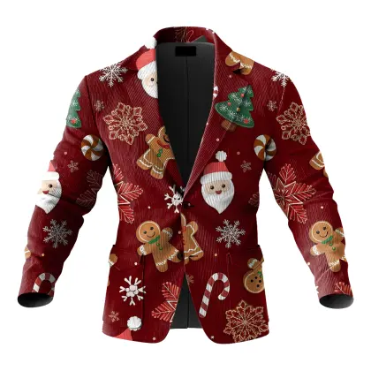 Festive Christmas Corduroy Santa Claus 3d Print Blazer For Holiday Celebrations